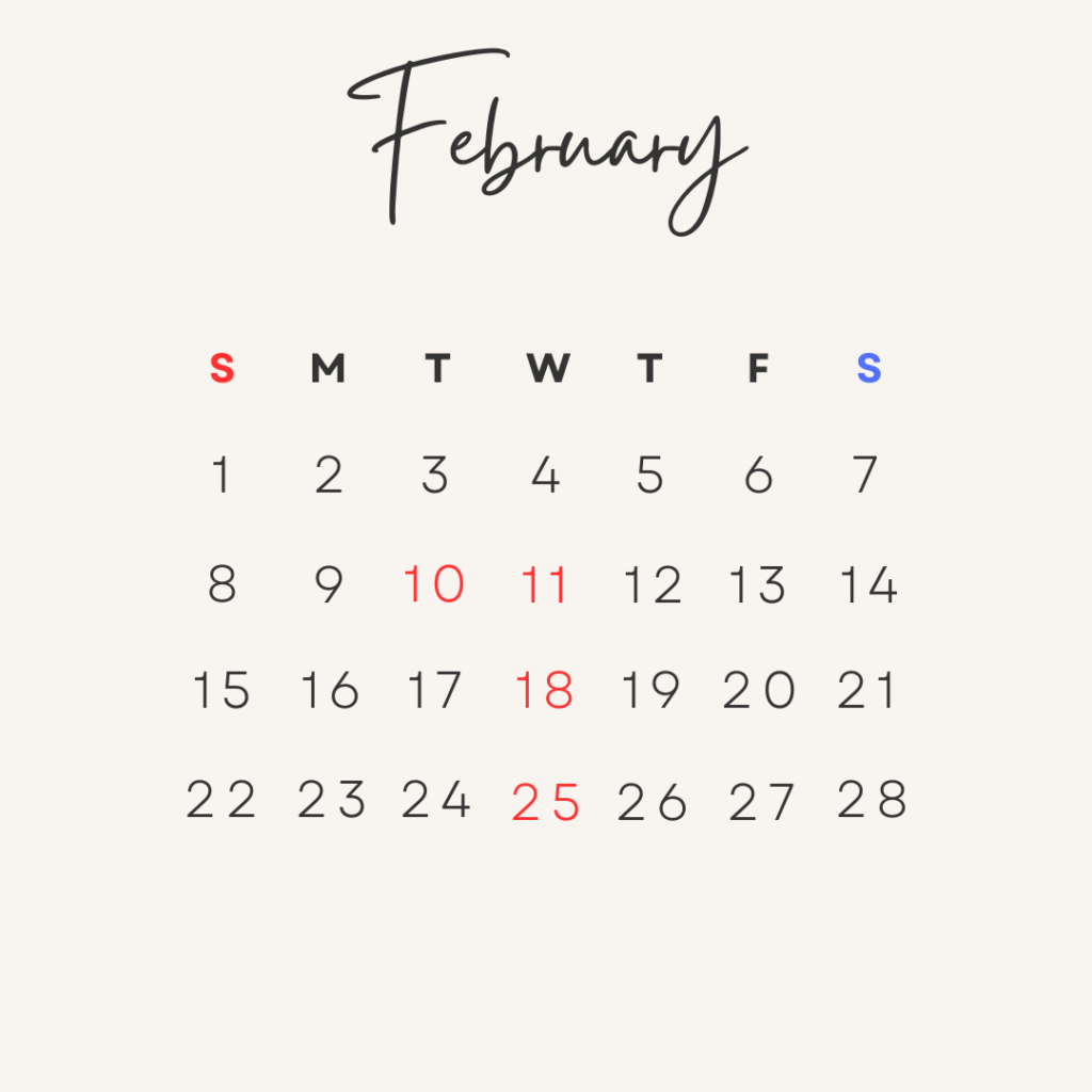 2026年2月の整体サロンICHI-目黒-の営業スケジュールです。営業日・営業時間をご確認のうえ、ご予約をお願いいたします。変更がある場合は適宜お知らせいたします。